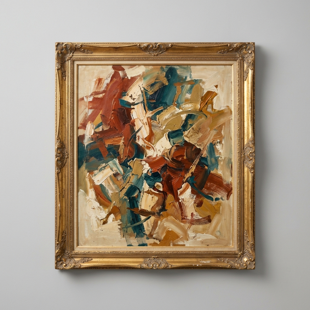 1970s abstract oil painting, framed